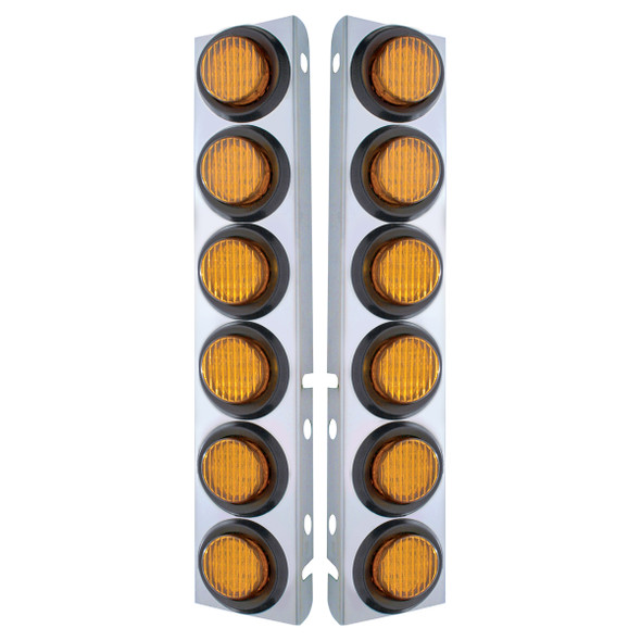SS FRONT AIR CLEANER BRACKET WITH 12X 9 LED 2" LIGHTS FOR PETERBILT-AMBER LED & LENS