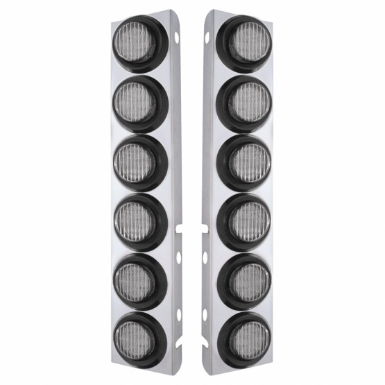 SS FRONT AIR CLEANER BRACKET WITH 12X 9 LED 2" LIGHTS FOR PETERBILT-AMBER LED/CLEAR LENS