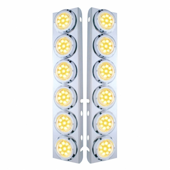 SS FRONT AIR CLEANER BRACKET WITH 12X 9 LED 2" REFLECTOR LIGHTS & BEZELS FOR PETERBILT-AMBER LED/CLEAR LENS