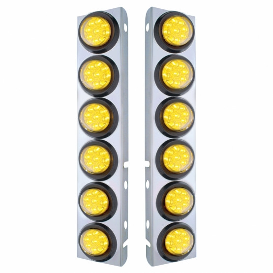 SS FRONT AIR CLEANER BRACKET WITH 12X 9 LED 2" REFLECTOR LIGHTS FOR PETERBILT-AMBER LED & LENS