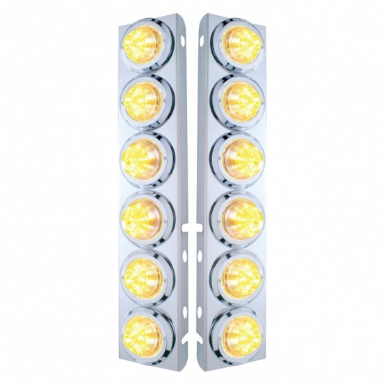 SS FRONT AIR CLEANER BRACKET WITH 12X 9 LED 2" BEEHIVE LIGHTS & BEZELS FOR PETERBILT-AMBER LED/CLEAR LENS
