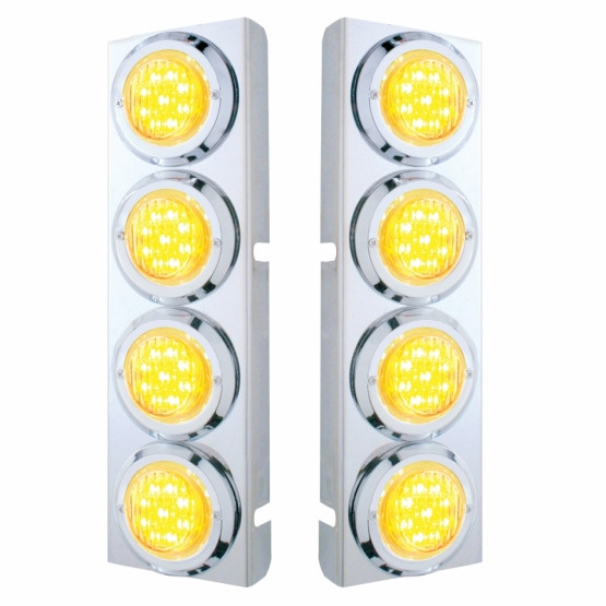 SS FRONT AIR CLEANER BRACKET WITH 8X 9 LED 2" LIGHTS & BEZELS FOR PETERBILT-AMBER LED/CLEAR LENS