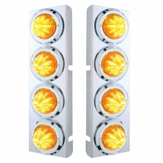 SS FRONT AIR CLEANER BRACKET WITH 8X 9 LED 2" BEEHIVE LIGHTS & BEZELS FOR PETERBILT-AMBER LED & LENS