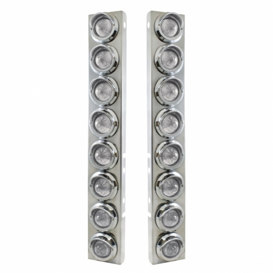 SS FRONT AIR CLEANER BRACKET WITH 16X 9 LED 2" BEEHIVE LIGHTS & VISORS FOR PETERBILT-AMBER LED/CLEAR LENS