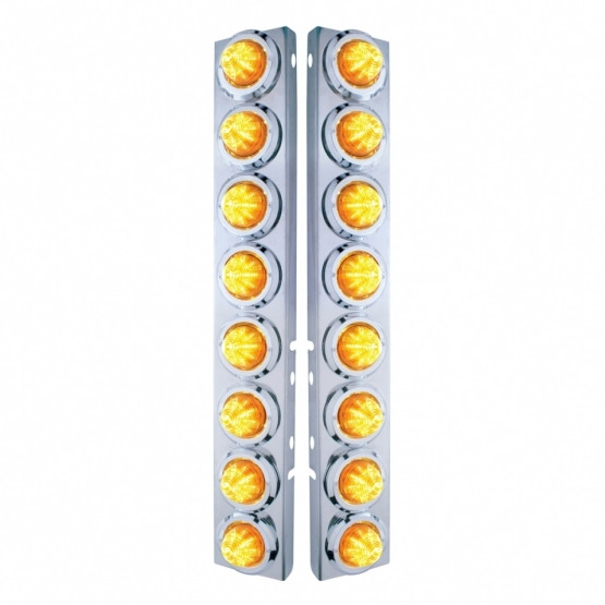SS FRONT AIR CLEANER BRACKET WITH 16X 9 LED 2" BEEHIVE LIGHTS & BEZELS FOR PETERBILT-AMBER LED & LENS