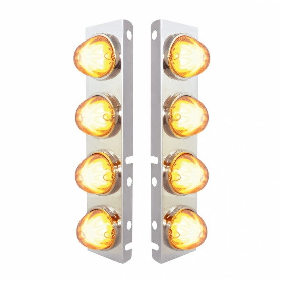 SS FRONT AIR CLEANER BRACKET WITH 8X 9 AMBER LED WATERMELON GLOLIGHT & BEZELS FOR PETERBILT-CLEAR LENS