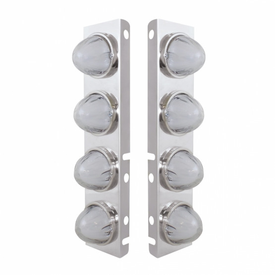 SS FRONT AIR CLEANER BRACKET WITH 8X 9 AMBER LED WATERMELON GLOLIGHT & BEZELS FOR PETERBILT-CLEAR LENS