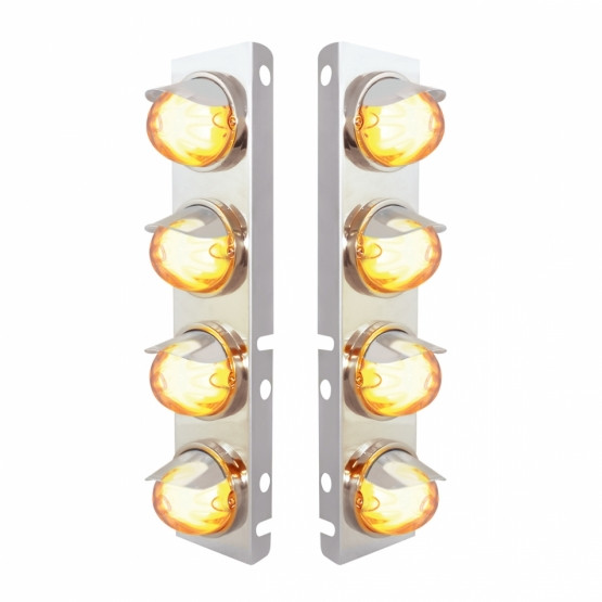 SS FRONT AIR CLEANER BRACKET WITH 8X 9 AMBER LED WATERMELON GLOLIGHT & VISORS FOR PETERBILT-CLEAR LENS