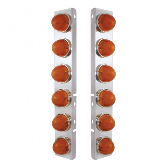 SS FRONT AIR CLEANER BRACKET WITH 12X 9 AMBER LED DUAL FUNCTION WATERMELON GLOLIGHT FOR PETERBILT-AMBER LENS