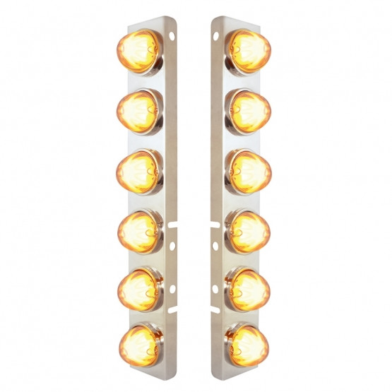 SS FRONT AIR CLEANER BRACKET WITH 12X 9 AMBER LED DUAL FUNCTION WATERMELON GLOLIGHT FOR PETERBILT-CLEAR LENS