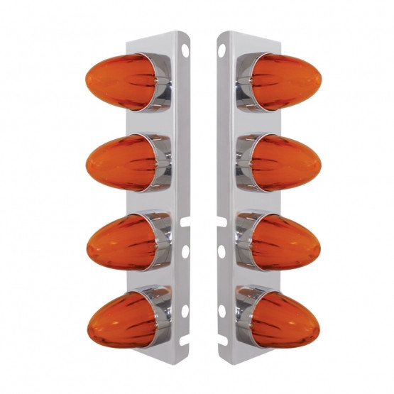 SS FRONT AIR CLEANER BRACKET WITH 8X 9 AMBER LED DUAL FUNCTION WATERMELON GLOLIGHT FOR PETERBILT-AMBER LENS