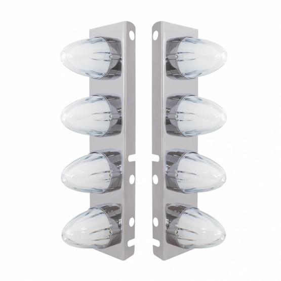 SS FRONT AIR CLEANER BRACKET WITH 8X 9 AMBER LED DUAL FUNCTION WATERMELON GLOLIGHT FOR PETERBILT-CLEAR LENS