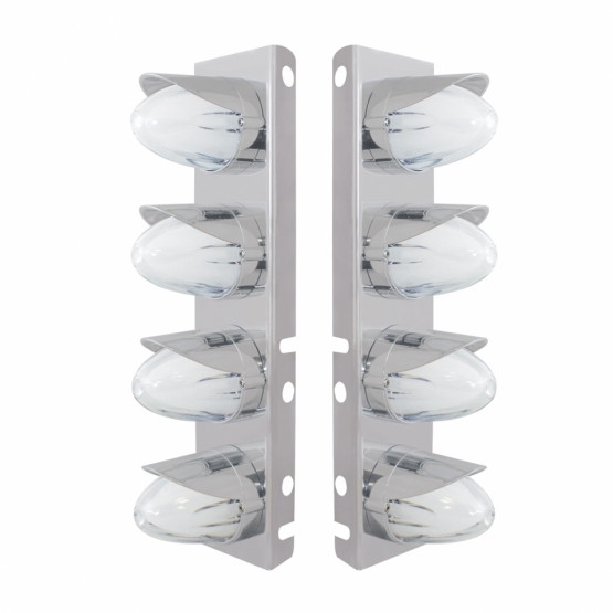 SS FRONT AIR CLEANER BRKT WITH 8X 9 AMBER HI/LO LED WATERMELON GLOLIGHT & VISORS FOR PETERBILT-CLEAR LENS