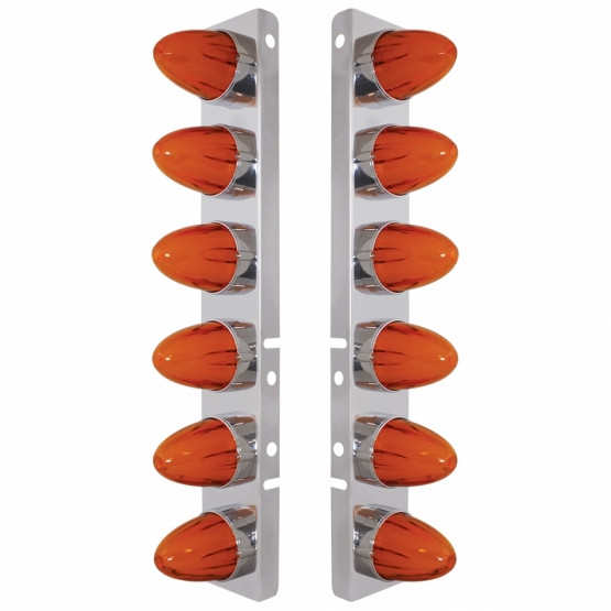 SS FRONT AIR CLEANER BRKT WITH 12X 9 AMBER HI/LO LED GLOLIGHT WATERMELON GRAKON LIGHTS FOR PETERBILT -AMBER LE