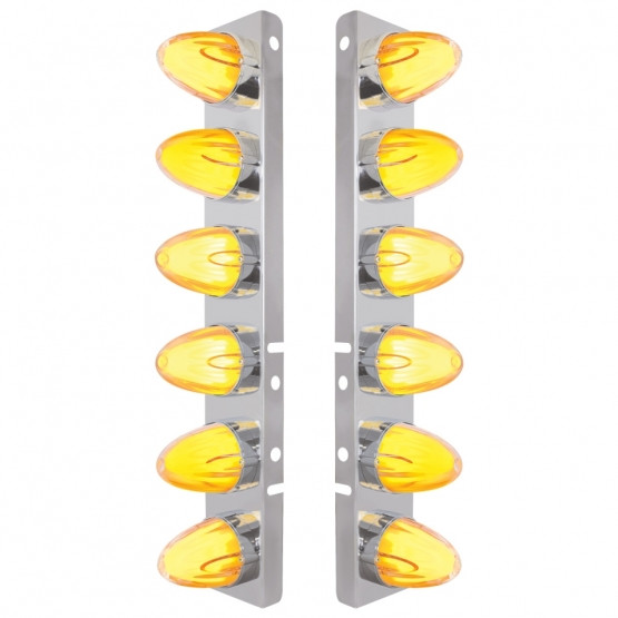 SS FRONT AIR CLEANER BRKT WITH 12X 9 AMBER HI/LO LED GLOLIGHT WATERMELON GRAKON LIGHTS FOR PETERBILT-CLEAR LEN