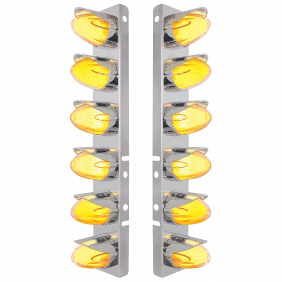 SS FRONT AIR CLEANER BRKT WITH 12X AMBER HI/LO LED GLOLIGHT WATERMELON GRAKON LIGHT & VISOR FOR PETERBILT-CLEAR