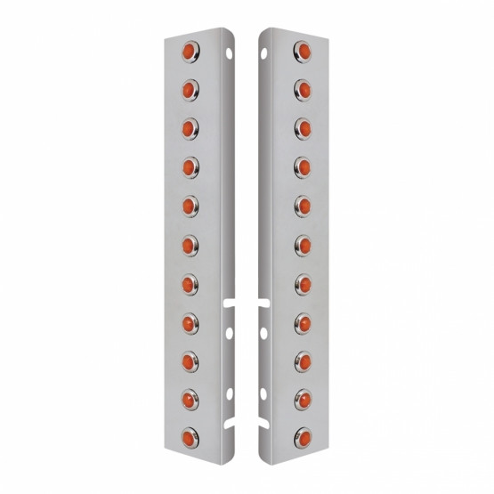 SS FRONT AIR CLEANER BRACKET WITH 22X 3 AMBER HI/LO LED MINI CRYSTAL LIGHTS & SS BEZELS FOR PETERBILT-AMBER LED