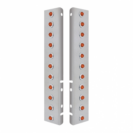 SS FRONT AIR CLEANER BRACKET WITH 22X 2 AMBER LED MINI LIGHTS & SS BEZELS FOR PETERBILT-AMBER LENS