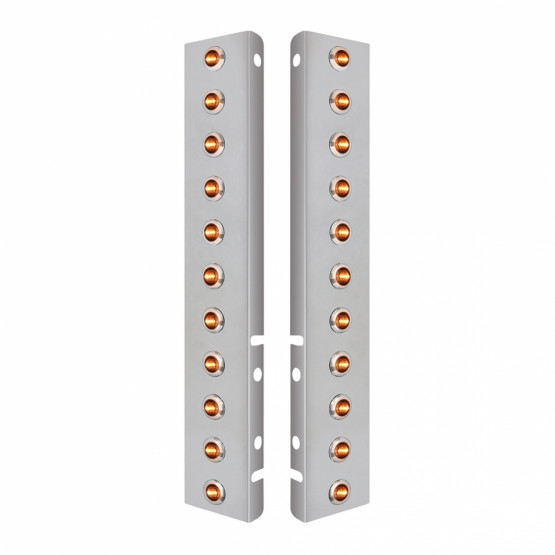 SS FRONT AIR CLEANER BRACKET WITH 22X 3 AMBER LED DUAL FUNCTION MINI LIGHTS & SS BEZELS FOR PETERBILT-AMBER LENS