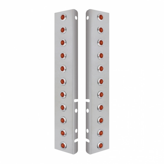 SS FRONT AIR CLEANER BRACKET WITH 22X 3 AMBER LED DUAL FUNCTION MINI LIGHTS & SS BEZELS FOR PETERBILT-AMBER LENS