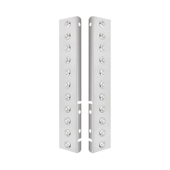 SS FRONT AIR CLEANER BRACKET WITH 22X 3 AMBER LED MINI LIGHTS & SS BEZELS FOR PETERBILT-CLEAR LENS