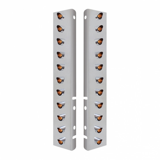 SS FRONT AIR CLEANER BRACKET WITH 22X 3 AMBER LED MINI LIGHTS & VISORS FOR PETERBILT-CLEAR LENS