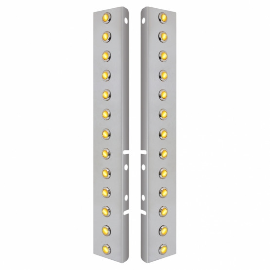 SS FRONT AIR CLEANER BRACKET WITH 26X 3 AMBER HI/LO LED MINI CRYSTAL LIGHTS & SS BEZELS FOR PETERBILT-AMBER LE