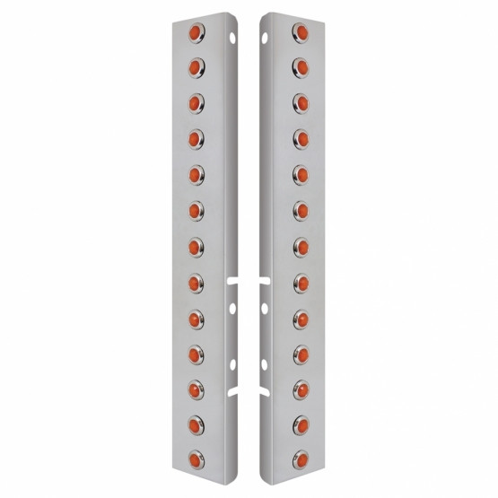 SS FRONT AIR CLEANER BRACKET WITH 26X 3 AMBER HI/LO LED MINI CRYSTAL LIGHTS & SS BEZELS FOR PETERBILT-AMBER LE