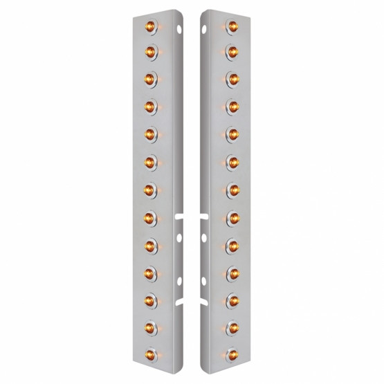 SS FRONT AIR CLEANER BRACKET WITH 26X 2 AMBER LED MINI LIGHTS & SS BEZELS FOR PETERBILT-AMBER LENS