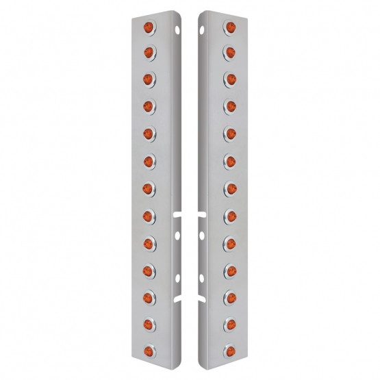 SS FRONT AIR CLEANER BRACKET WITH 26X 2 AMBER LED MINI LIGHTS & SS BEZELS FOR PETERBILT-AMBER LENS