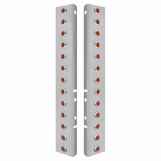 SS FRONT AIR CLEANER BRACKET WITH 26X 3 AMBER LED DUAL FUNCTION MINI LIGHTS & SS BEZELS FOR PETERBILT-AMBER LENS