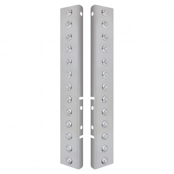 SS FRONT AIR CLEANER BRKT WITH 26X 3 AMBER LED DUAL FUNCTION MINI LIGHTS & SS BEZELS FOR PETERBILT-CLEAR LENS