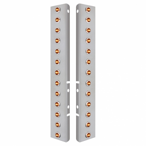 34476-UP SS FRONT AIR CLEANER BRACKET WITH 26X 3 LED MINI LIGHTS & SS BEZELS FOR PETERBILT-AMBER LED & LENS