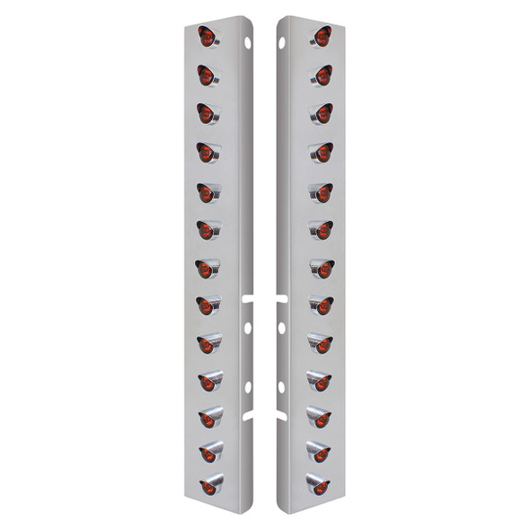 34478-UP SS FRONT AIR CLEANER BRACKET WITH 26X 3 LED MINI LIGHTS & VISORS FOR PETERBILT-AMBER LED & LENS