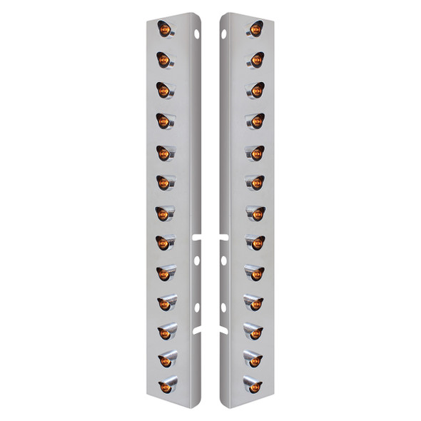 34479-UP SS FRONT AIR CLEANER BRACKET WITH 26X 3 LED MINI LIGHTS & VISORS FOR PETERBILT-AMBER LED/CLEAR LENS