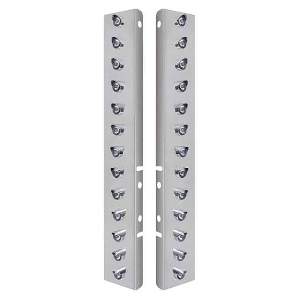 34479-UP SS FRONT AIR CLEANER BRACKET WITH 26X 3 LED MINI LIGHTS & VISORS FOR PETERBILT-AMBER LED/CLEAR LENS