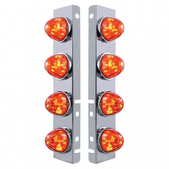 37291-UP SS FRONT AIR CLEANER BRACKET WITH 8X 17 LED WATERMELON LIGHTS & SS BEZELS FOR PETERBILT-AMBER LED/DARK AMBER L