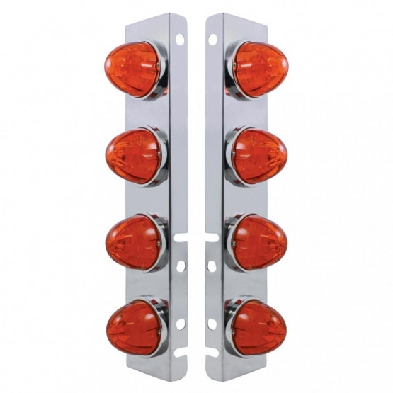 37291-UP SS FRONT AIR CLEANER BRACKET WITH 8X 17 LED WATERMELON LIGHTS & SS BEZELS FOR PETERBILT-AMBER LED/DARK AMBER L