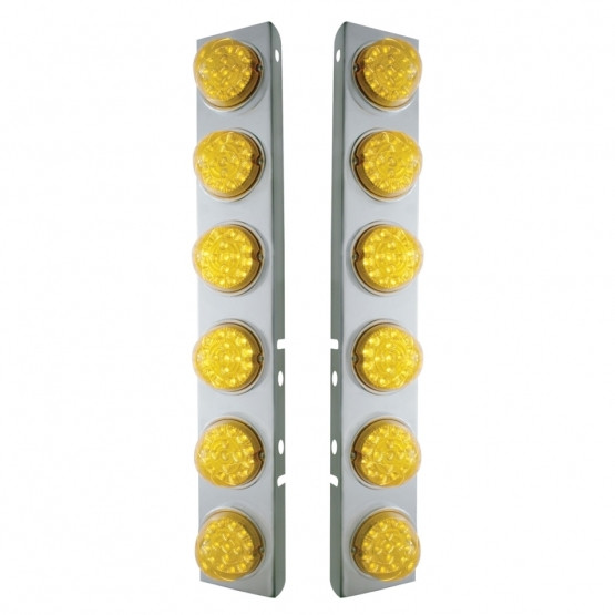 39636-UP SS FRONT AIR CLEANER BRACKET WITH 12X 17 AMBER LED REFLECTOR LIGHTS & SS BEZELS FOR PETERBILT-AMBER LENS