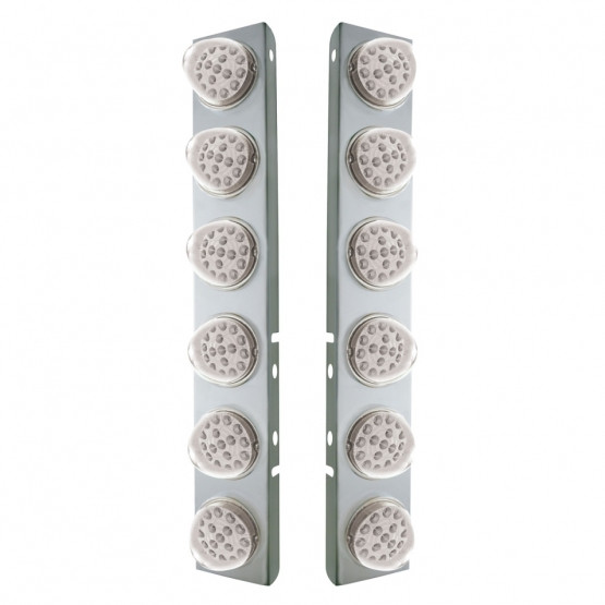 39637-UP SS FRONT AIR CLEANER BRACKET WITH 12X 17 AMBER LED REFLECTOR LIGHTS & SS BEZELS FOR PETERBILT-CLEAR LENS