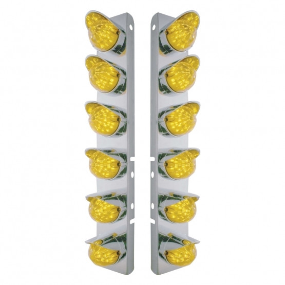 37462-UP SS FRONT AIR CLEANER BRACKET WITH 12X 19 LED BULLET STYLE LIGHTS & VISORS FOR PETERBILT-AMBER LED & LENS