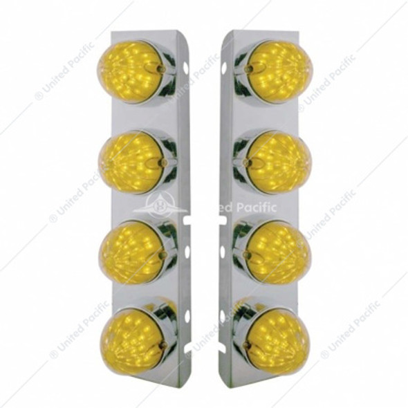 37468-UP SS FRONT AIR CLEANER BRACKET WITH 8X 19 LED BULLET STYLE LIGHTS & BEZELS FOR PETERBILT-AMBER LED & LENS