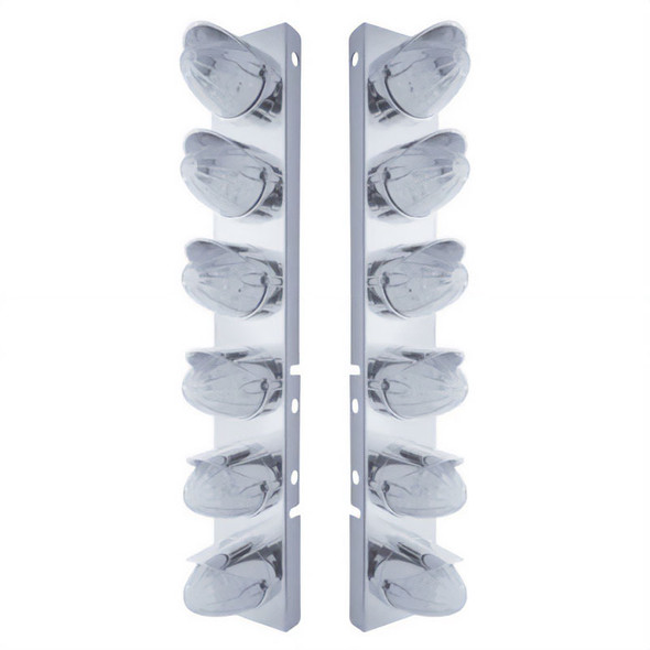 37700-UP SS FRONT AIR CLEANER BRACKET WITH 12X 19 LED WATERMELON LIGHTS & VISORS FOR PETERBILT-AMBER LED/CLEAR LENS