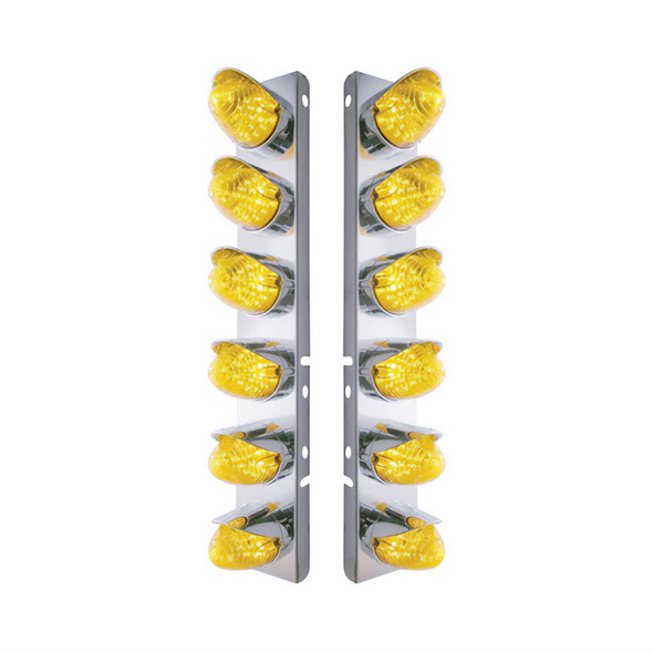 37701-UP SS FRONT AIR CLEANER BRACKET WITH 12X 19 LED BEEHIVE LIGHTS & VISORS FOR PETERBILT-AMBER LED & LENS