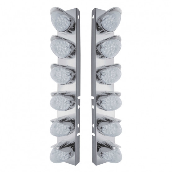 37704-UP SS FRONT AIR CLEANER BRACKET WITH 12X 19 LED REFLECTOR LIGHTS & VISORS FOR PETERBILT-AMBER LED/CLEAR LENS