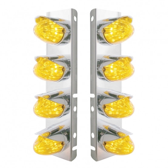 37705-UP SS FRONT AIR CLEANER BRACKET WITH 8X 19 LED WATERMELON LIGHTS & VISORS FOR PETERBILT-AMBER LED & LENS