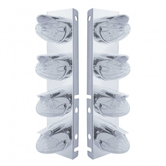 37706-UP SS FRONT AIR CLEANER BRACKET WITH 8X 19 LED WATERMELON LIGHTS & VISORS FOR PETERBILT-AMBER LED/CLEAR LENS