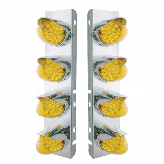 37709-UP SS FRONT AIR CLEANER BRACKET WITH 8X 19 LED REFLECTOR LIGHTS & VISORS FOR PETERBILT-AMBER LED & LENS