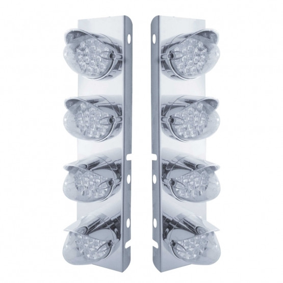 37710-UP SS FRONT AIR CLEANER BRACKET WITH 8X 19 LED REFLECTOR LIGHTS & VISORS FOR PETERBILT-AMBER LED/CLEAR LENS