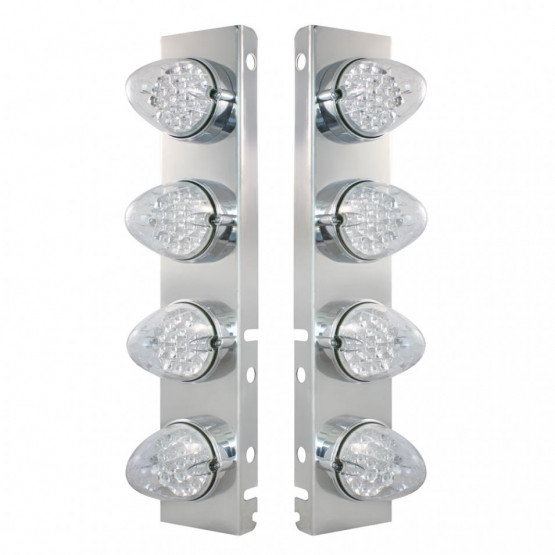 37995-UP SS FRONT AIR CLEANER BRACKET WITH 8X 19 LED REFLECTOR LIGHTS & BEZELS FOR PETERBILT-AMBER LED/CLEAR LENS